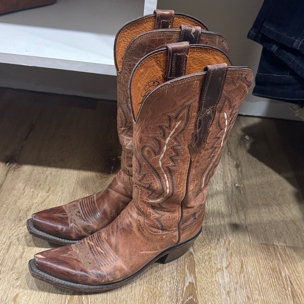 Lucchese Brown Leather Western Cowboy Boots